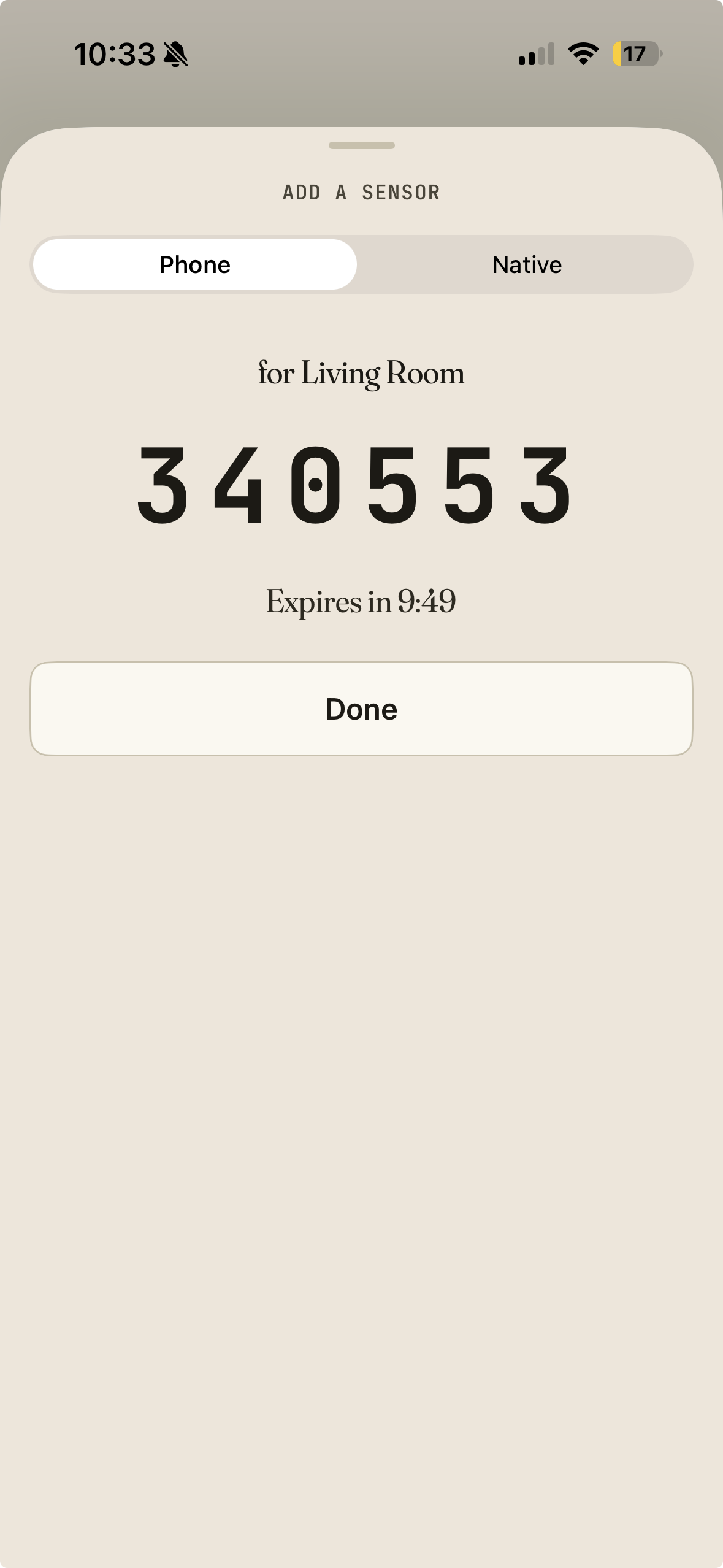 Six-digit pairing code