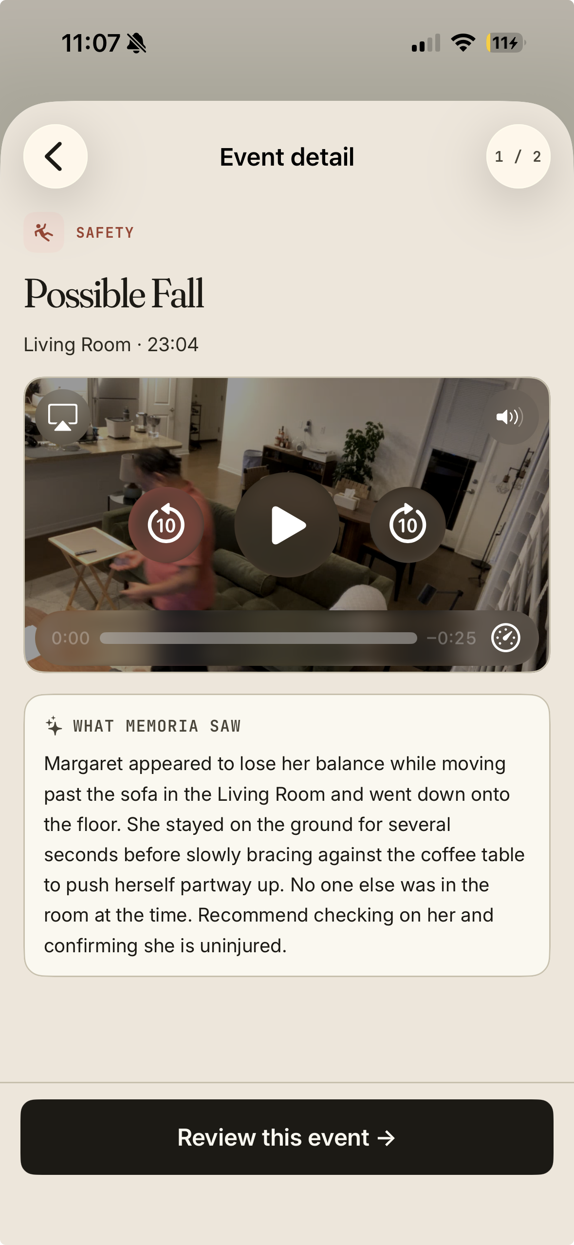 Event detail with clip and description