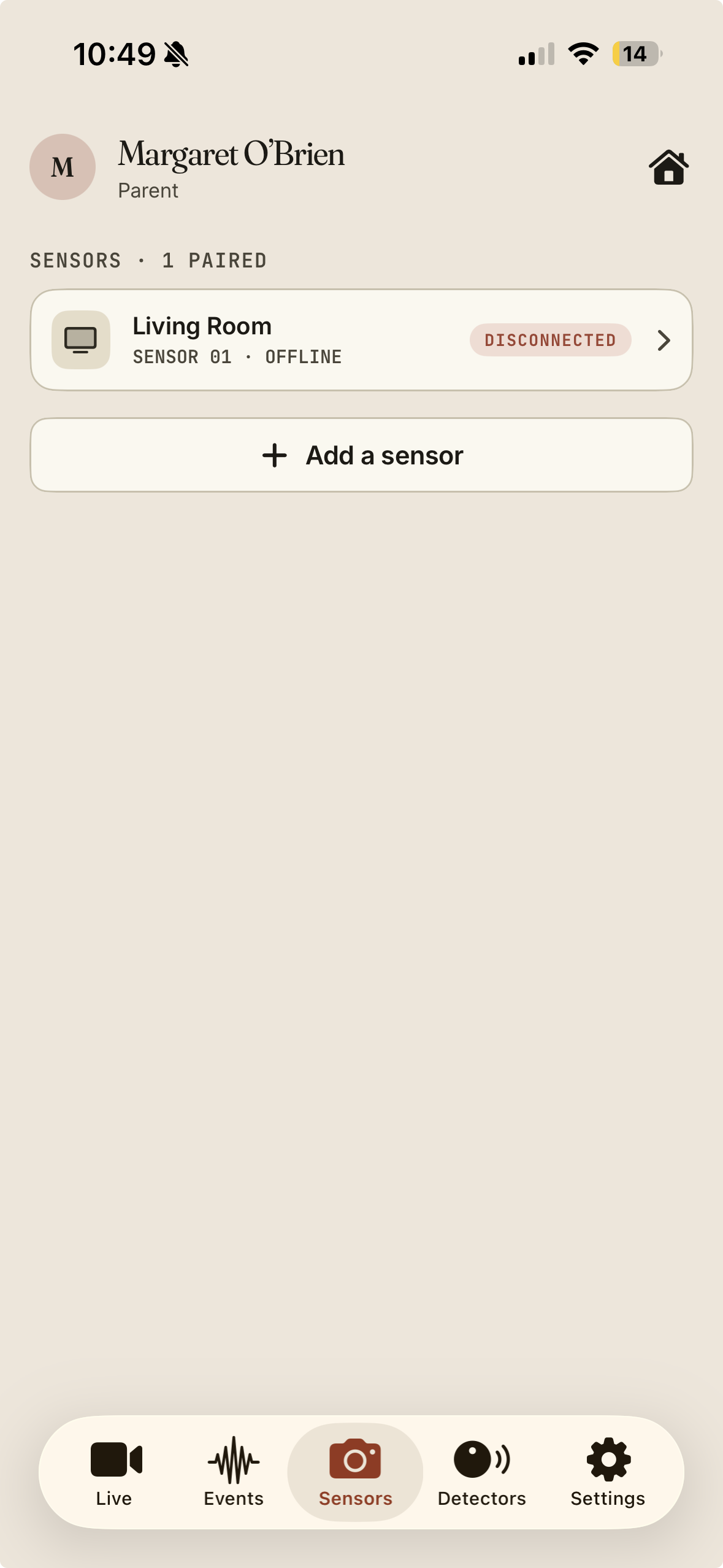 A sensor showing Disconnected / Offline