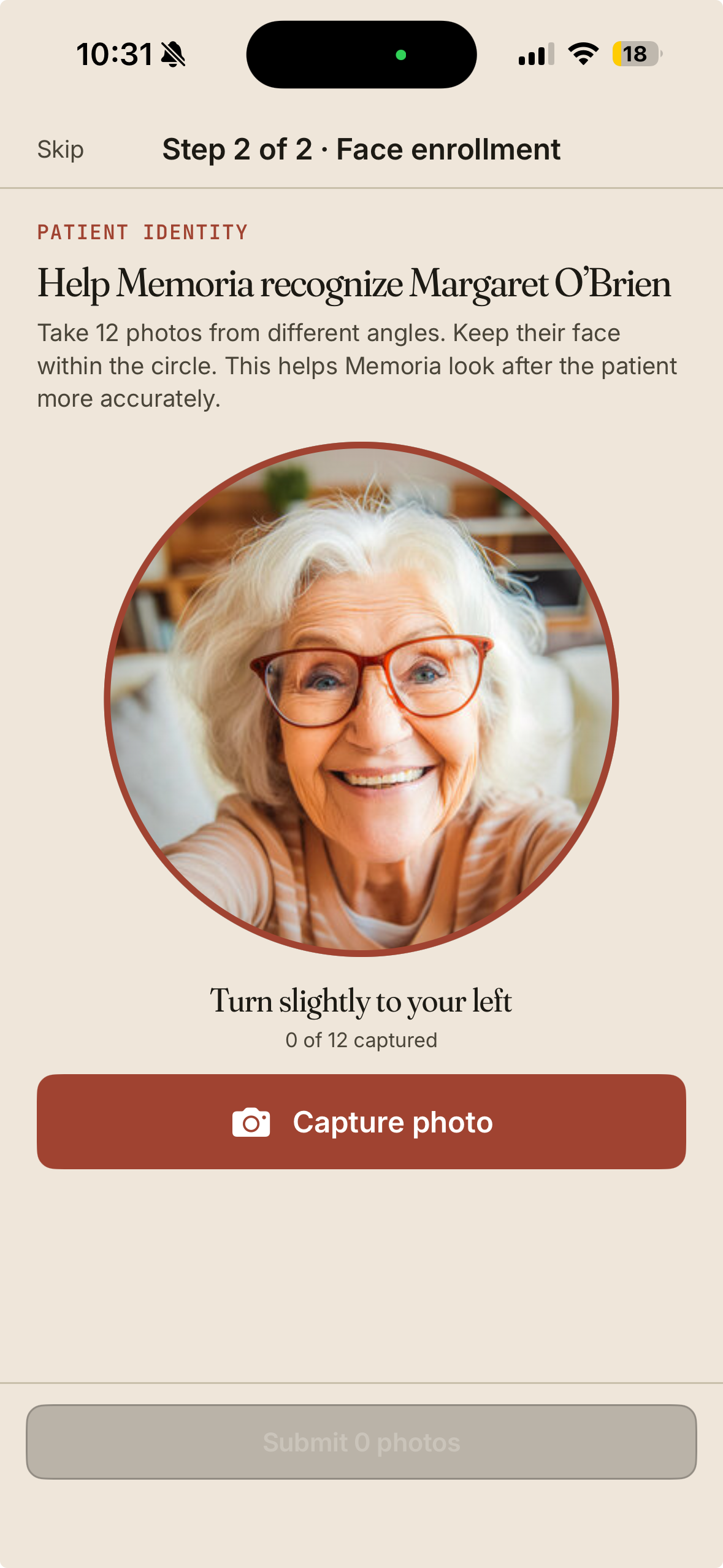 Face enrollment — keep the face within the circle